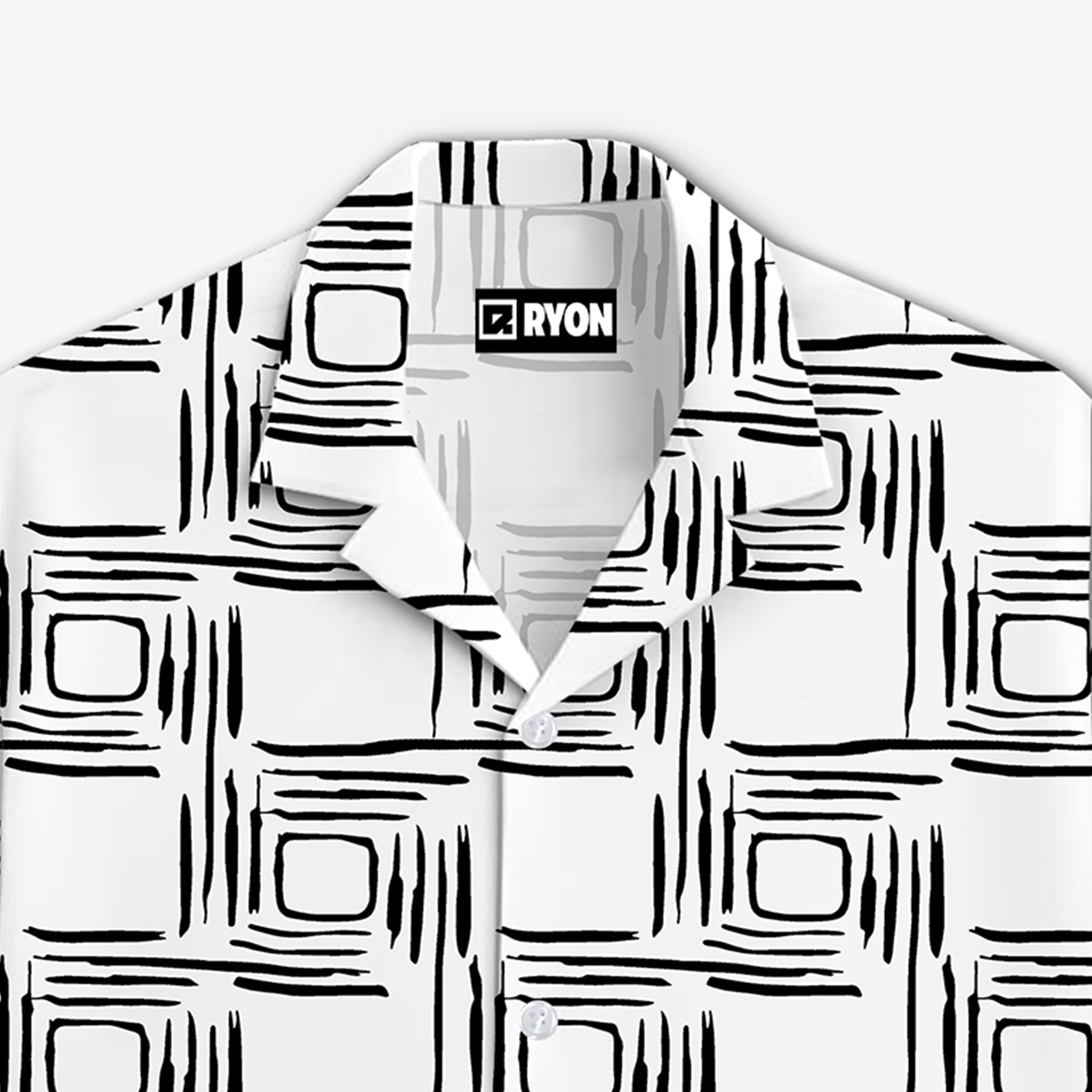 BUY RYON SQUARE PATTERN DESING CAMP COLLAR RELAXED-FIT RESORT SHIRT WITH DROP SHOLDER SLEEVES | RYON