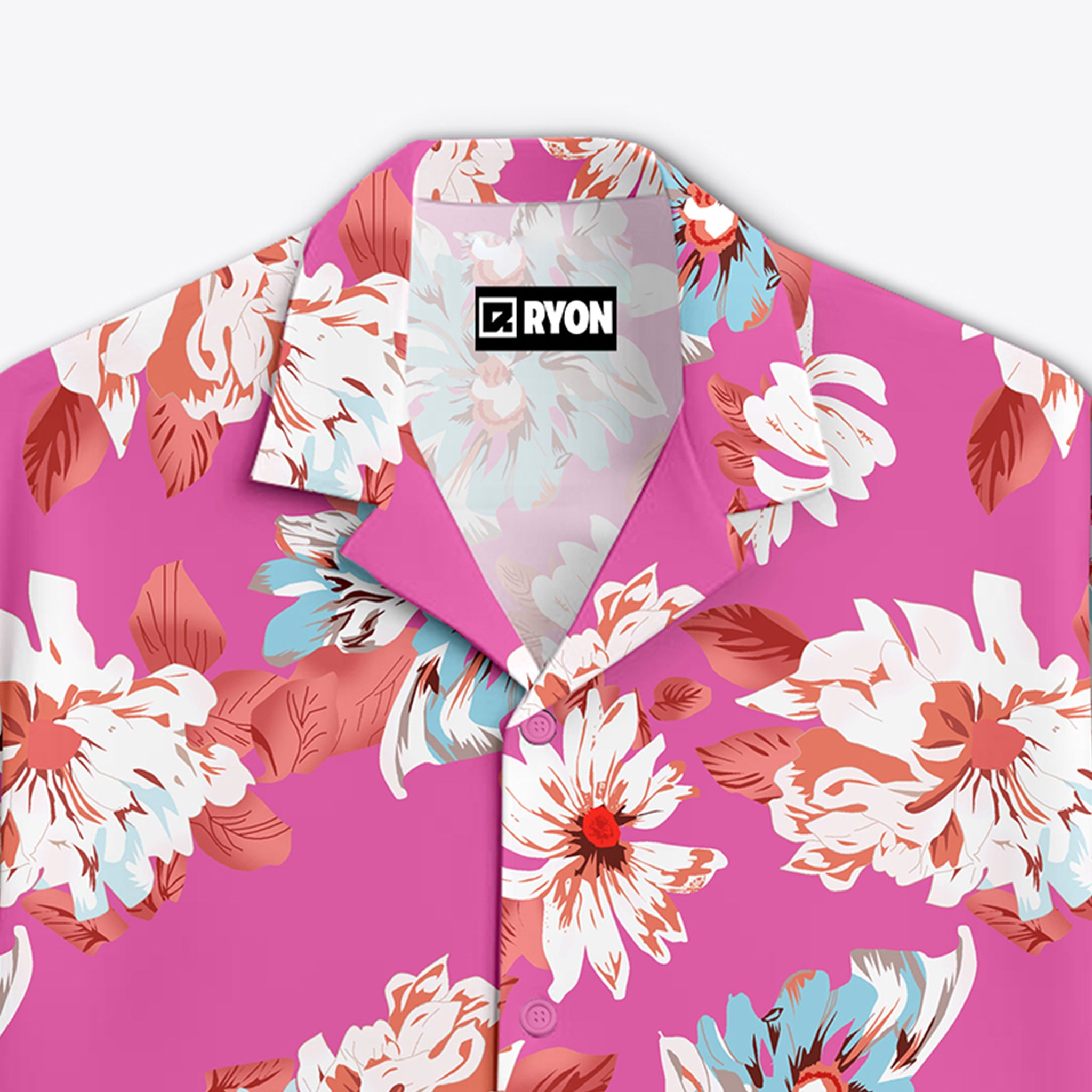 BUY RYON PINK FLORAL PATTERN PRINT CAMP COLLAR RELAXED-FIT RESORT SHIRT | RYON