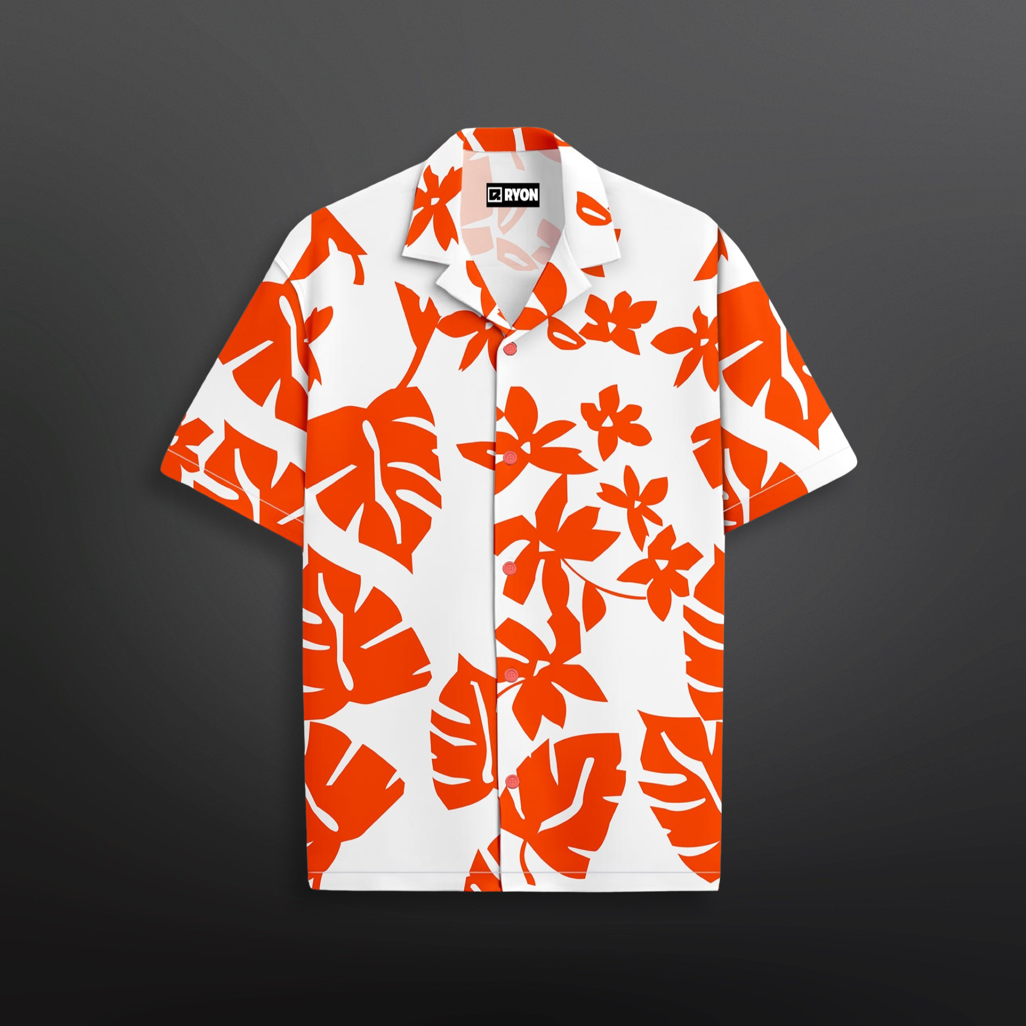 RYON ORANGE FLORAL WITH WHITE COMBINATION CAMP COLLAR BEACH SHIRT