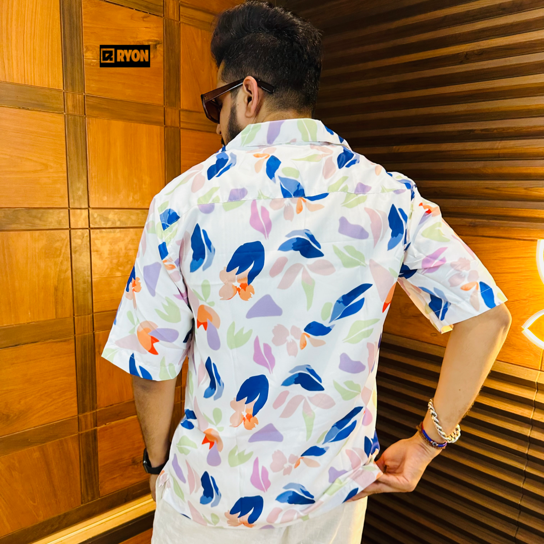 BUY MULTI COLOUR PATTERN PRINT CAMP COLLAR RELAXED-FIT RESORT SHIRT
