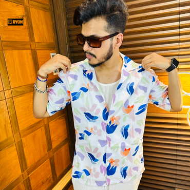 BUY MULTI COLOUR PATTERN PRINT CAMP COLLAR RELAXED-FIT RESORT SHIRT