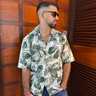 BUY GREEN FLORAL PATTERN PRINT CAMP COLLAR RELAXED-FIT RESORT SHIRT