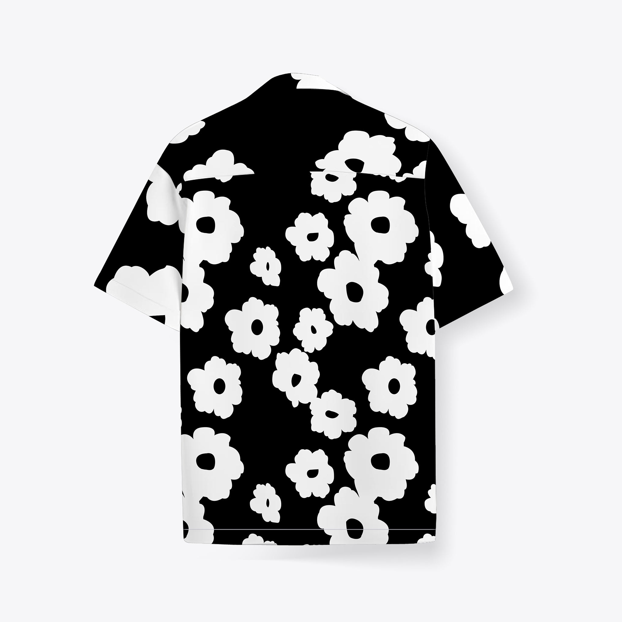 BUY RYON BLACK AND WHITE FLORAL PATTERN PRINT CAMP COLLAR RELAXED-FIT RESORT SHIRT | RYON